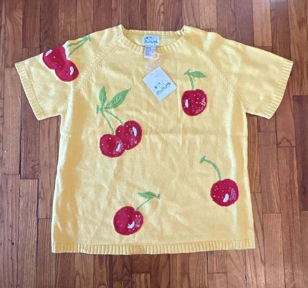 Vintage Quacker Factory Cherry Sweater Womens 1X NWT Sequin Y2K Fruit Knit
